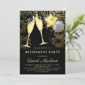 Rente Party Gold Black Glitzer Confetti Einladung (Stehend Vorderseite)