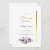 Rente Party Gold Border Dinner Einladung (Vorne/Hinten)