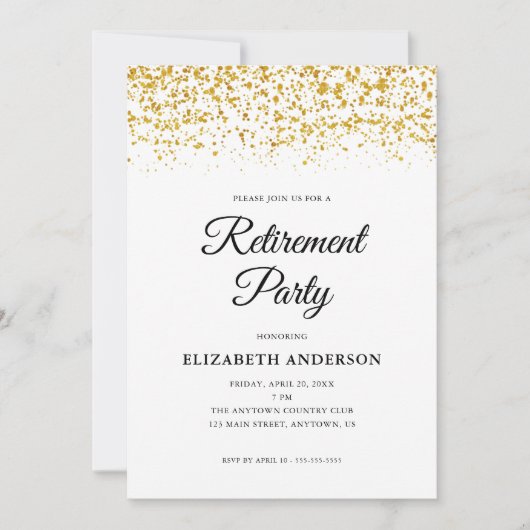 Rente Party Gold Glitzer Confetti Einladung (Vorderseite)