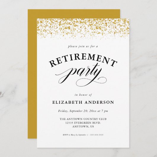 Rente Party Gold Glitzer Script Einladung (Vorne/Hinten)