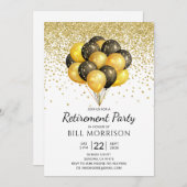 Rente Party Gold Schwarz auf weißer Einladung (Vorne/Hinten)