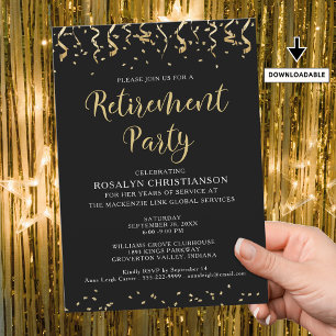 Rente Party Modernes Gold Confetti Streamer Einladung