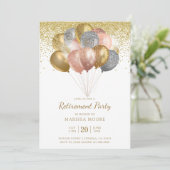 Rente Party Rose Gold Silver Gold Balloons Einladung (Stehend Vorderseite)