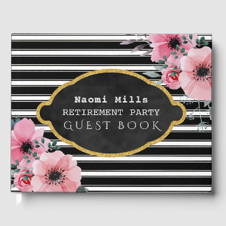 Rente Party Schwarze Streifen | Elegant Floral Gästebuch