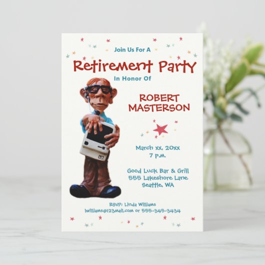 Rente Partys Celebration Funny Computer Geek Einladung (Stehend Vorderseite)