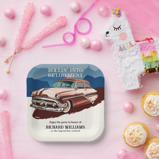 Rente Retro Classic Car Theme Pappteller (Party)