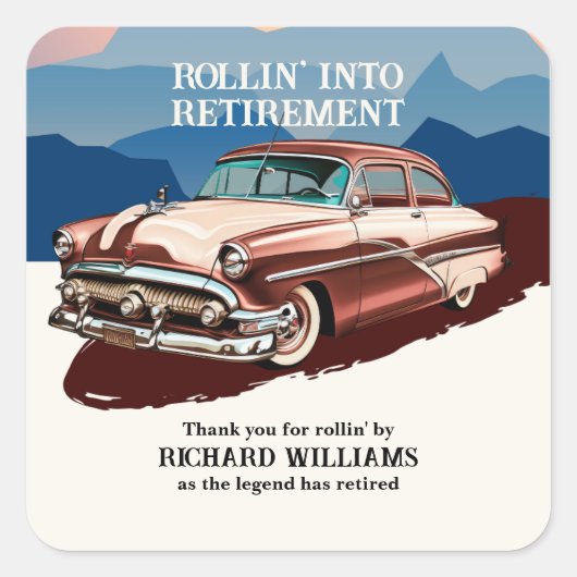 Rente Retro Classic Car Theme Quadratischer Aufkleber (Vorderseite)