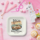 Rente Retro klassische Auto Wüste Sonnenuntergang Pappteller (Party)