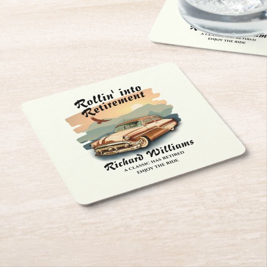 Rente Retro klassische Auto Wüste Sonnenuntergang Rechteckiger Pappuntersetzer (angewinkelt)