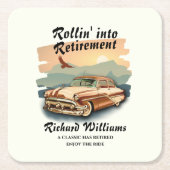 Rente Retro klassische Auto Wüste Sonnenuntergang Rechteckiger Pappuntersetzer (Vorderseite)