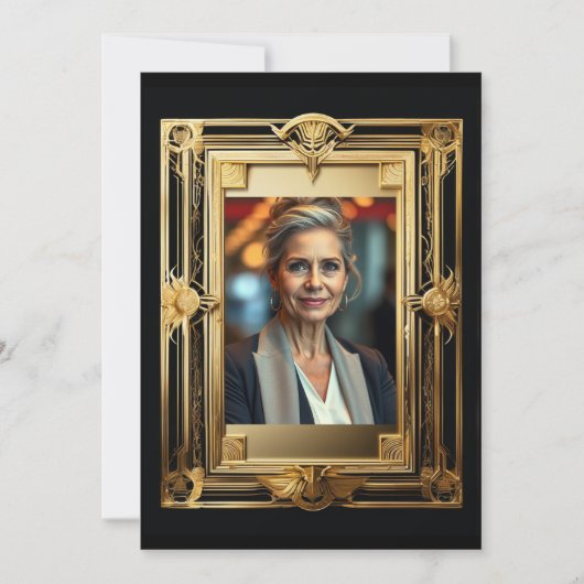 Renten Foto schwarzes Gold Abschiedsretro Party Einladung (Vorderseite)