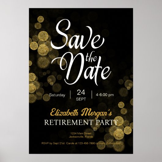 Renten Party Gold Confetti Save the Date Poster (Vorne)