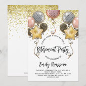 Renten Party Gold Glitzer Confetti Balloons Einladung (Vorne/Hinten)
