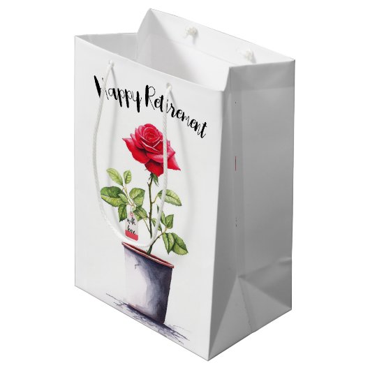 Renten Watercolor Rote Rose Bush Mittlere Geschenktüte (Vorderseite Schrägansicht)