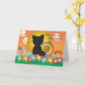 Rentenkarte mit Schwarzer Katze beim Sonnenunterga Karte (Gelbe Blume)