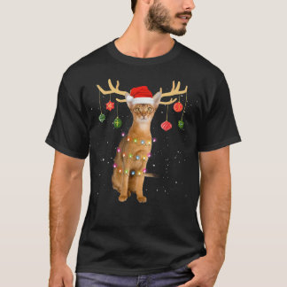 Rentier Abyssinian Cat mit Weihnachtsmannmütze Chr T-Shirt