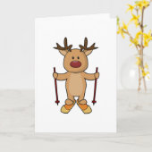 Rentier als Skifahrer mit Skiern und Skistöcken Karte (Gelbe Blume)