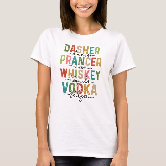 Rentier and Drinks Weihnachtsfest T-Shirt (Vorderseite)