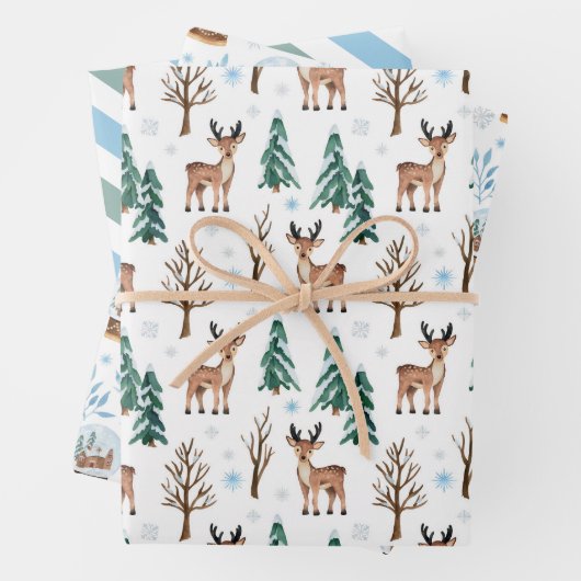 Rentier and Snow Globes Wrapping Paper Set 3 Geschenkpapier Set (Beispiel)