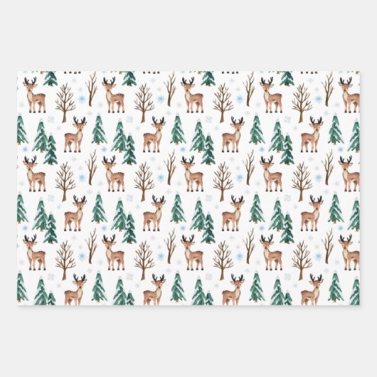 Rentier and Snow Globes Wrapping Paper Set 3 Geschenkpapier Set (Vorderseite)