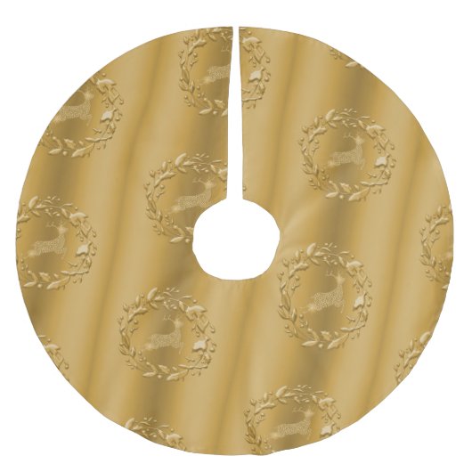 Rentier and Wreaths Gold Weihnachten Polyester Weihnachtsbaumdecke (Vorderseite)