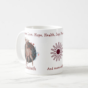 Rentier auf blauem Flora Hintergrund. Einzigartig  Kaffeetasse
