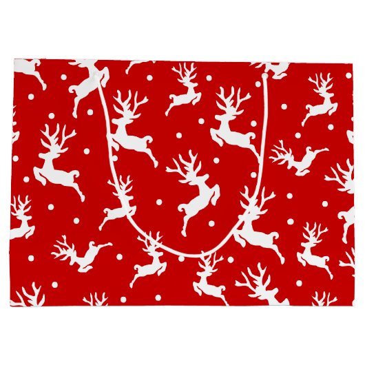 Rentier auf Red Christmas Pattern Große Geschenktüte (Rückseite)