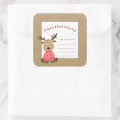 Rentier Baby's erstes Buchzeichen Quadratischer Aufkleber (Tasche)