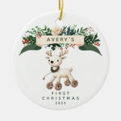 Rentier Baby's First Christmas Keramik Ornament (Vorne)