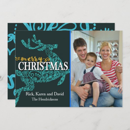 Rentier Background Weihnachtsfotokarte Feiertagskarte (Vorne/Hinten)