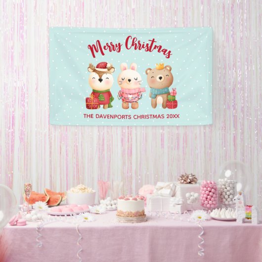 Rentier, Bären & Kaninchen Frohe Weihnachten Banner (Party)