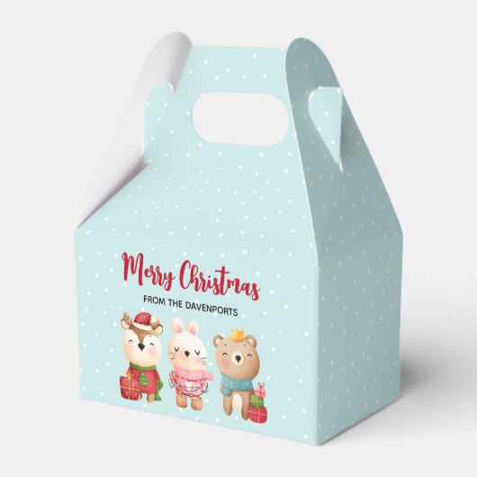 Rentier, Bären & Kaninchen Frohe Weihnachten Geschenkschachtel (Vorderseite)