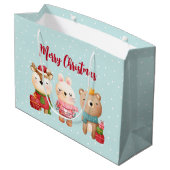 Rentier, Bären & Kaninchen Frohe Weihnachten Große Geschenktüte (Rückseite Schrägansicht)