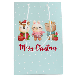 Rentier, Bären & Kaninchen Frohe Weihnachten Mittlere Geschenktüte