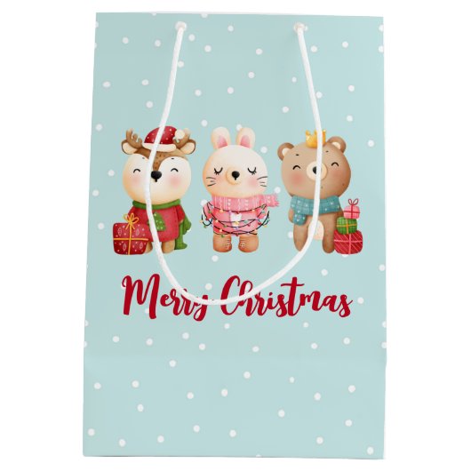 Rentier, Bären & Kaninchen Frohe Weihnachten Mittlere Geschenktüte (Rückseite)