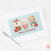 Rentier, Bären & Kaninchen Frohe Weihnachten Rechteckiger Aufkleber (Umschlag)