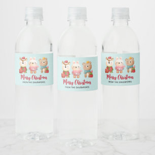 Rentier, Bären & Kaninchen Frohe Weihnachten Wasserflaschenetikett