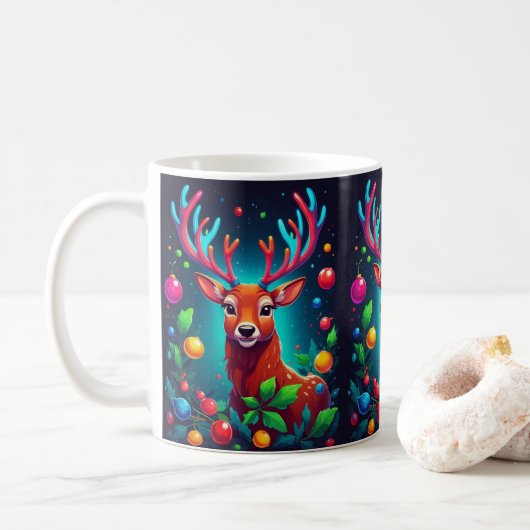 "Rentier & Baubles" Weihnachten Kaffeetasse (Mit Donut)