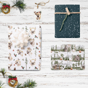 Rentier-Bauernhaus-Weihnachtsbaumfarm   Feiertag Geschenkpapier Set