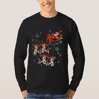 Rentier Beagle Dog Pulling Santa Claus Sleigh T-Shirt
