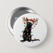 Rentier Black Cat Christmas Lights Funny Cat Liebe Button (Vorne & Hinten)