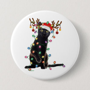 Rentier Black Cat Christmas Lights Funny Cat Liebe Button
