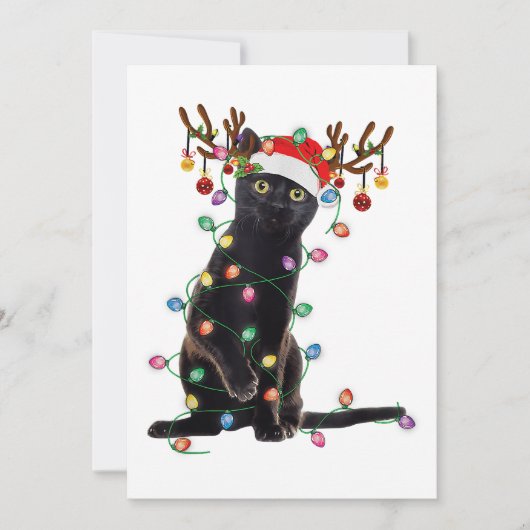 Rentier Black Cat Christmas Lights Funny Cat Liebe Einladung (Vorderseite)