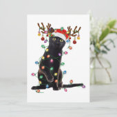 Rentier Black Cat Christmas Lights Funny Cat Liebe Einladung (Stehend Vorderseite)