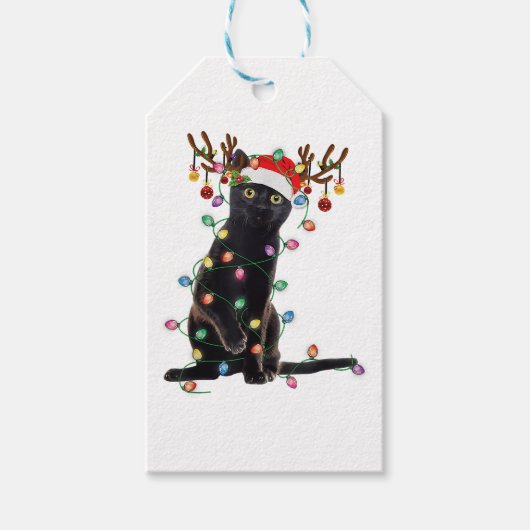 Rentier Black Cat Christmas Lights Funny Cat Liebe Geschenkanhänger (Vorderseite)