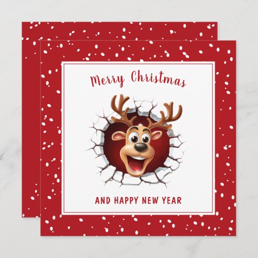 Rentier bricht durch die Weihnachtskarte Karte (Vorne/Hinten)