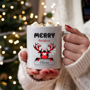 Rentier-Büffel-Karo-individuelle Frohe Weihnachten Kaffeetasse
