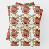 Rentier Cartoon Gesicht funkelnd rote Nase Goldhor Geschenkpapier Set (Beispiel)