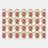 Rentier Cartoon Gesicht funkelnd rote Nase Goldhor Geschenkpapier Set (Vorderseite)