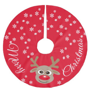 Rentier Cartoon Weihnachten Rote Schneeflocken Polyester Weihnachtsbaumdecke